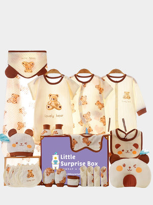Little Surprise Box, 21 pcs Brown Cream Lovely Bear Newborn Baby Girl/ Boy Gift Box Hamper (0 - 12 months) - LSB - BS21 - BRNWLOVLYBEAR