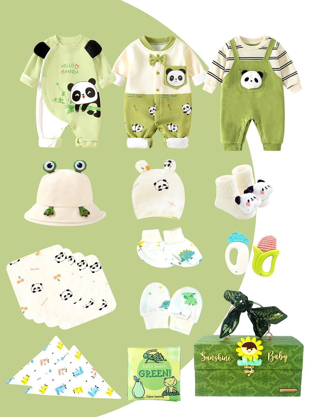 Little Surprise Box, 21 pcs Green Panda Birthday Gift Hamper set for Baby with Gift Box - LSB - FSTBDAY - 21GRNPANDA
