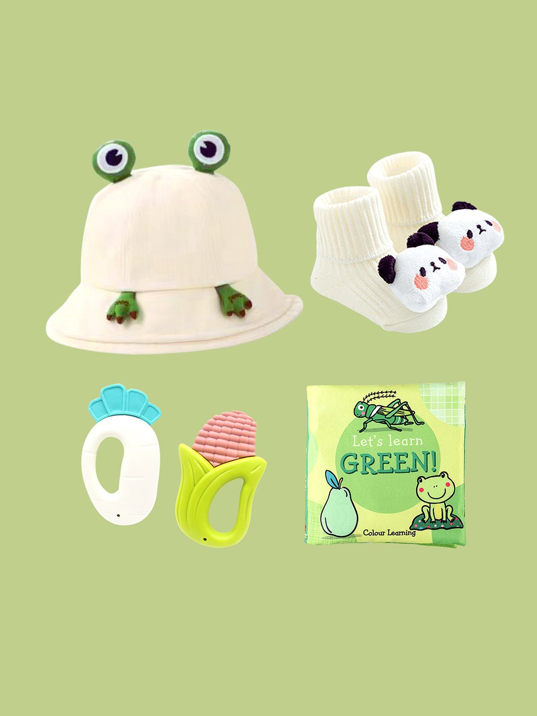 Little Surprise Box, 21 pcs Green Panda Birthday Gift Hamper set for Baby with Gift Box - LSB - FSTBDAY - 21GRNPANDA