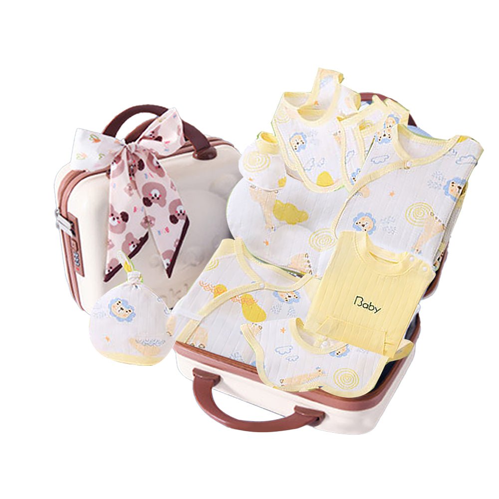 Little Surprise Box 22 pcs Lemon Yellow Jungle Mini Suitcase Style Newborn Hamper-0-6M - LSB-BS22-LEMYELJUNGLE-CASE