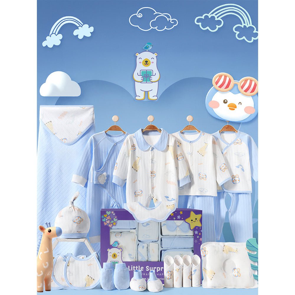 Little Surprise Box 22pcs Blue Penguin Newborn Baby Girl/ Boy Gift Box all season wear Gift Hamper - 0 - 12M - Baby Gift Sets