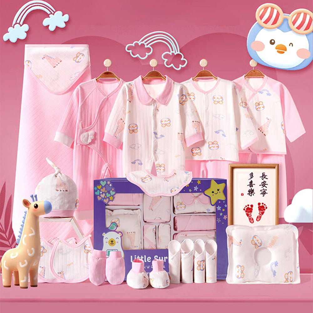 Little Surprise Box 22pcs Pink Penguin Newborn Baby Girl/ Boy Gift Box , all season wear Gift Hamper, (0 - 12 months) - Baby Gift Sets