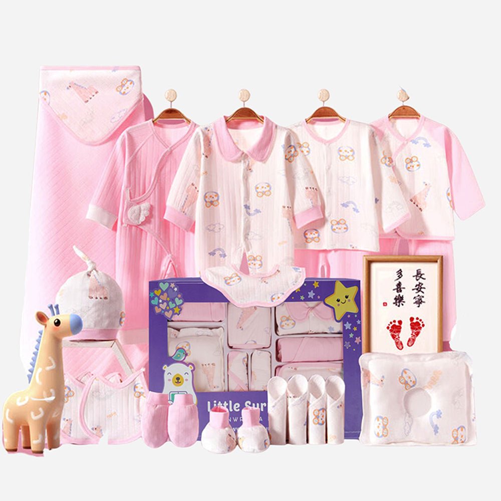 Little Surprise Box 22pcs Pink Penguin Newborn Baby Girl/ Boy Gift Box , all season wear Gift Hamper, (0 - 12 months) - Baby Gift Sets