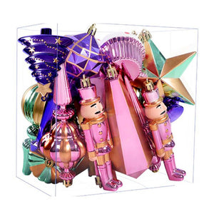 Little Surprise Box 22pcs Pink , Purple, Mint Big Long size nutcracker assorted Christmas Tree Balls & xmas decoration set - Christmas Decor