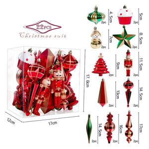 Little Surprise Box 22pcs Red & Green Big Long nutcracker assorted Christmas Tree Balls & xmas decoration set - Christmas Decor