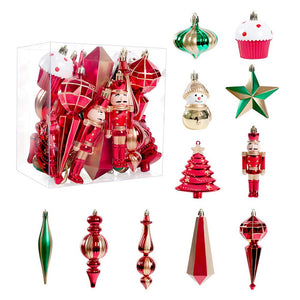 Little Surprise Box 22pcs Red & Green Big Long nutcracker assorted Christmas Tree Balls & xmas decoration set - Christmas Decor