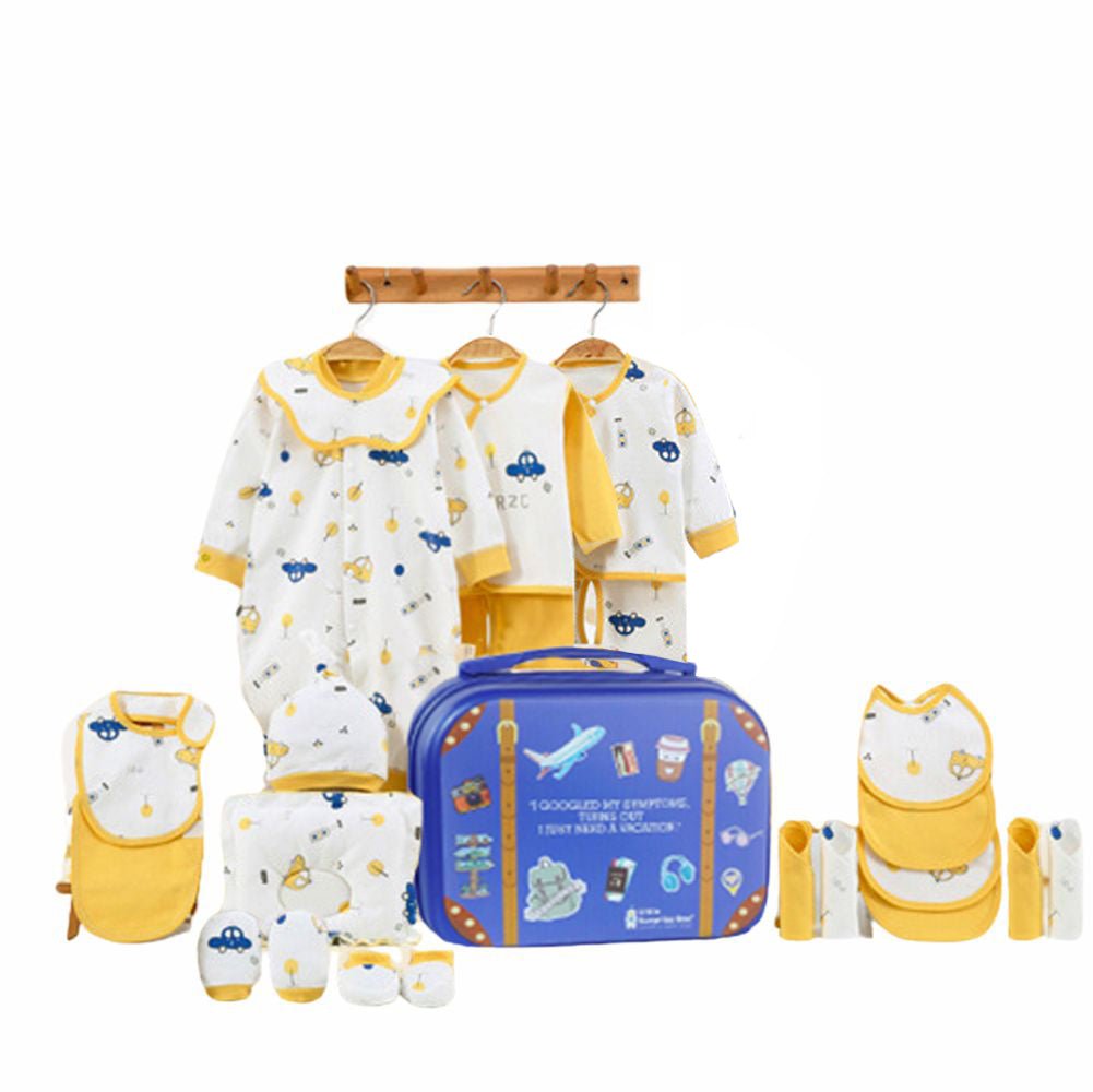 Little Surprise Box 23 pcs Yellow Travel Print Newborn Baby Gift Hamper with Travel Suitcase - 0 - 6Months - LSB - BS23 - YELWTRVL - SC - 1