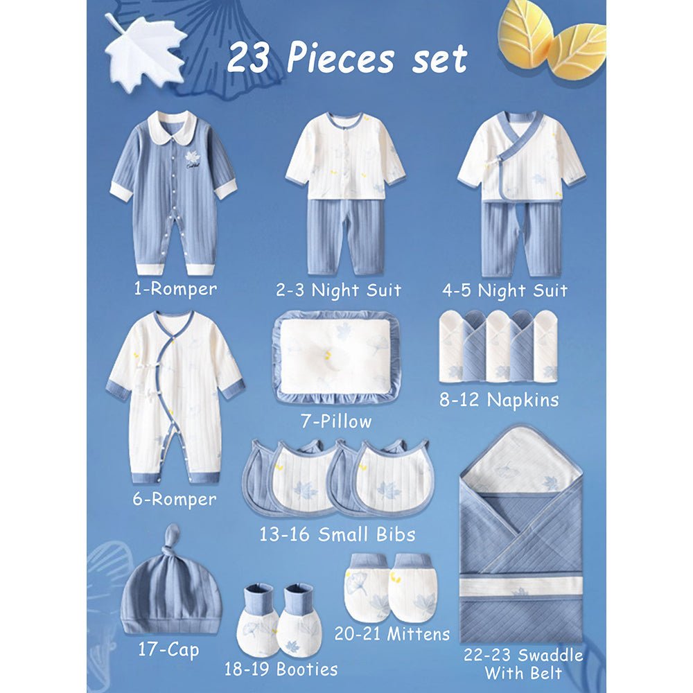 Little Surprise Box 23 - Piece Blue Maple Leaf Newborn Gift Set (0–12 Months) - Gift Set