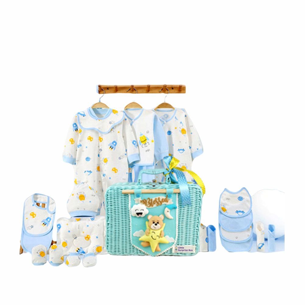 Little Surprise Box 23pcs Blue Rocket Print Newborn Baby Gift Hamper With Handmade Storage Basket - 0 - 6Month - LSB - BS23 - BLUROCKET - BLBSK - 1