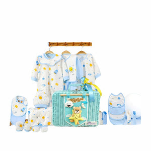 Little Surprise Box 23pcs Blue Rocket Print Newborn Baby Gift Hamper With Handmade Storage Basket - 0 - 6Month - LSB - BS23 - BLUROCKET - BLBSK - 1