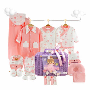 Little Surprise Box 23pcs Pink Ted Ears Newborn Baby Girl/Baby Boy Gift Hamper with Handmade Storage Basket - Gift Box