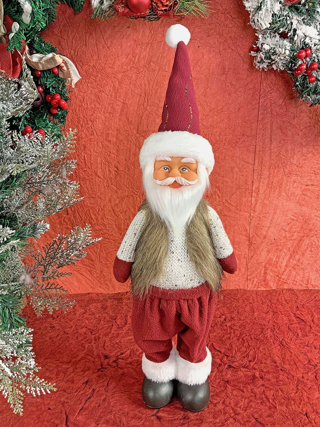 Little Surprise Box 24 inches Cream Maroon Gold self Standing Santa Christmas Table Décor - LSB - CMS - SANTACRMRGLD - SFTOY