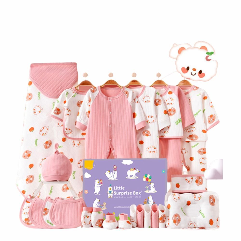 Little Surprise Box 24 pcs Pink Lucky Ted Newborn Baby Girl/Baby Boy Gift Hamper Set - 0 - 6Months - LSB - BS24 - PNLUKYTED