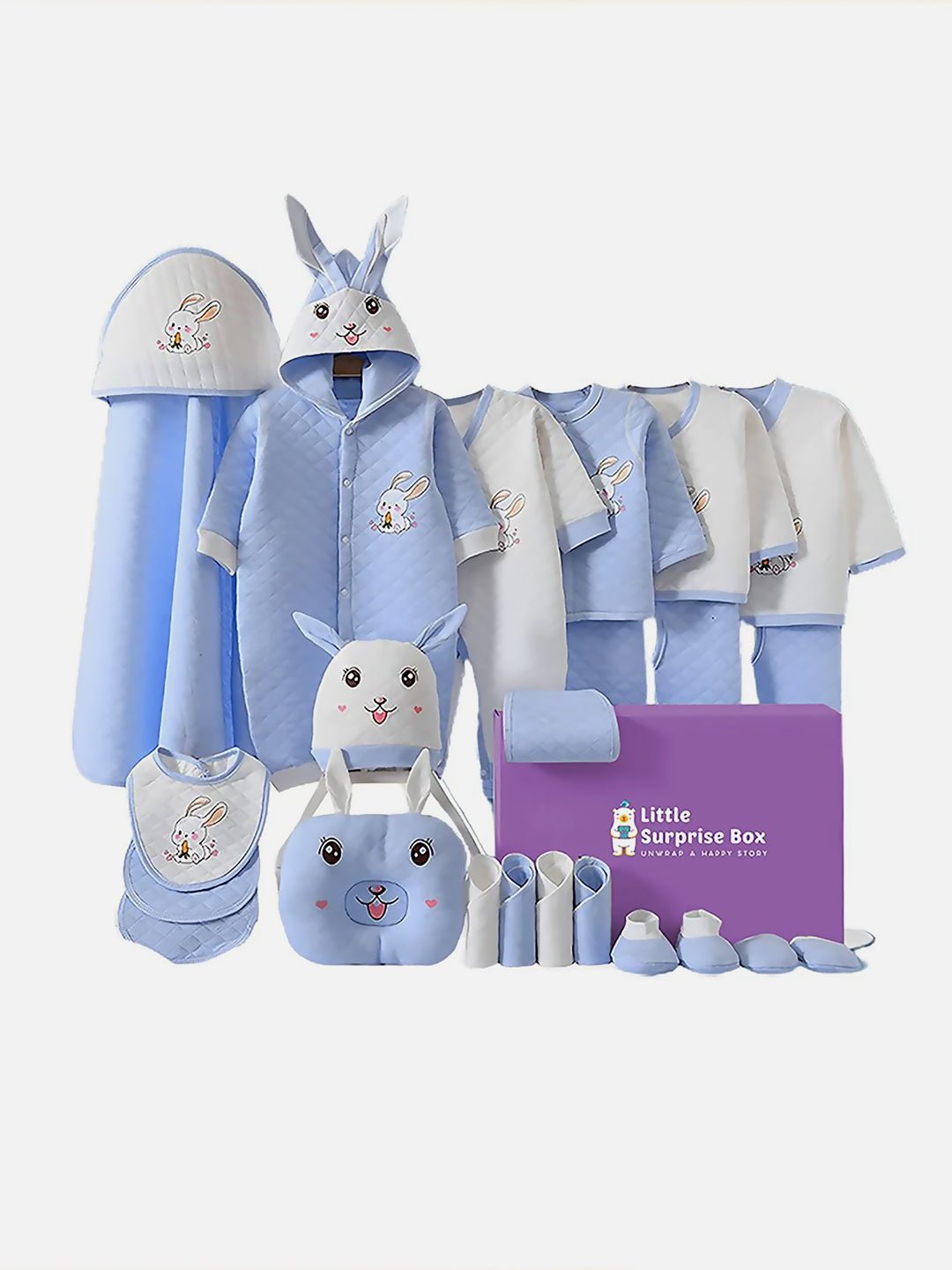 Little Surprise Box 24 Pcs Winter Wear Newborn Baby Girl/ Boy Gift Hamper Box - LSB - BS - 24 - WHTEBLUBUNNY - WR