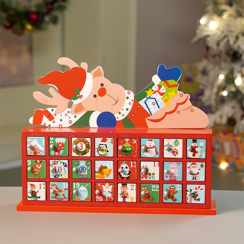 Little Surprise Box 24days Deer on Roof Block shaped wooden advent Calendar for christmas - Christmas Decor