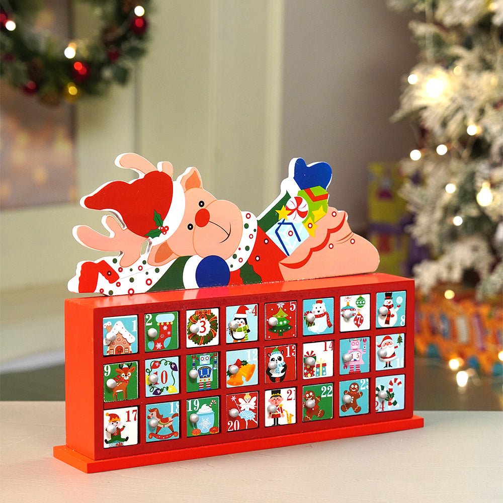 Little Surprise Box 24days Deer on Roof Block shaped wooden advent Calendar for christmas - Christmas Decor