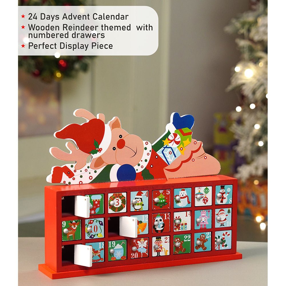 Little Surprise Box 24days Deer on Roof Block shaped wooden advent Calendar for christmas - Christmas Decor