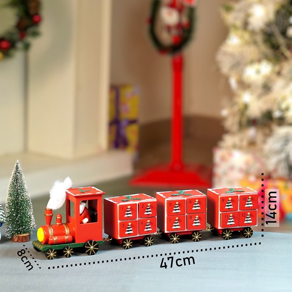 Little Surprise Box 24days Red Bogie Train shaped wooden advent Calendar for christmas - Christmas Decor