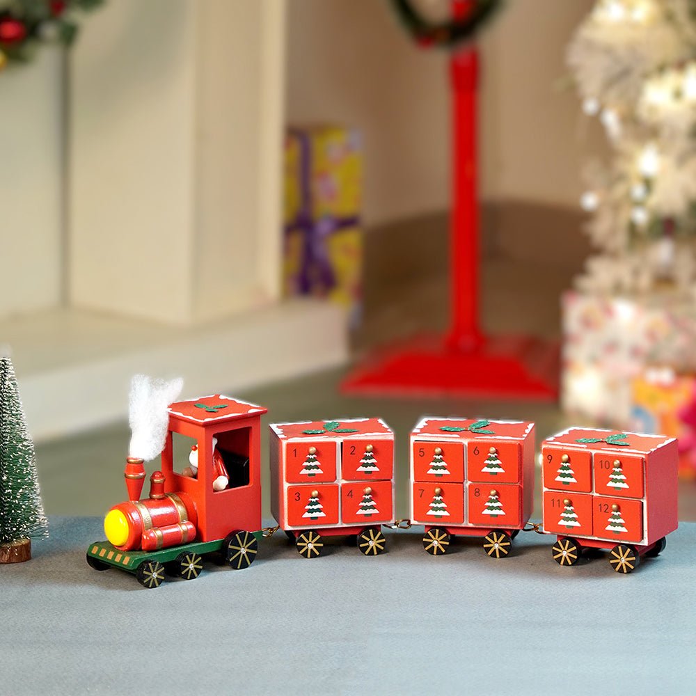 Little Surprise Box 24days Red Bogie Train shaped wooden advent Calendar for christmas - Christmas Decor