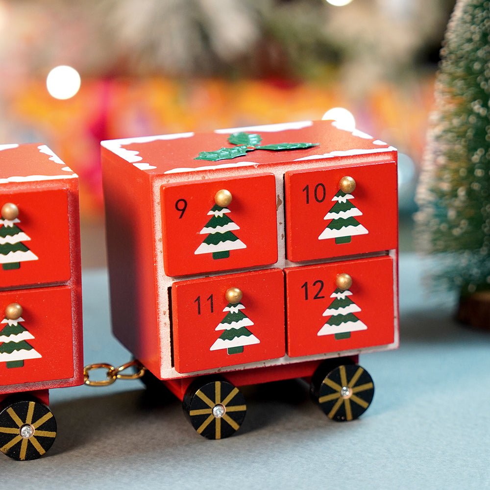 Little Surprise Box 24days Red Bogie Train shaped wooden advent Calendar for christmas - Christmas Decor