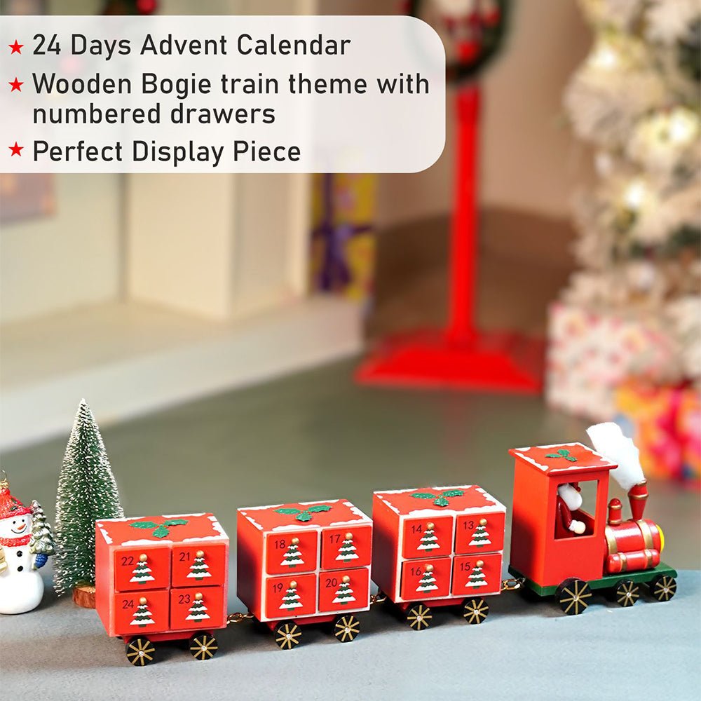 Little Surprise Box 24days Red Bogie Train shaped wooden advent Calendar for christmas - Christmas Decor