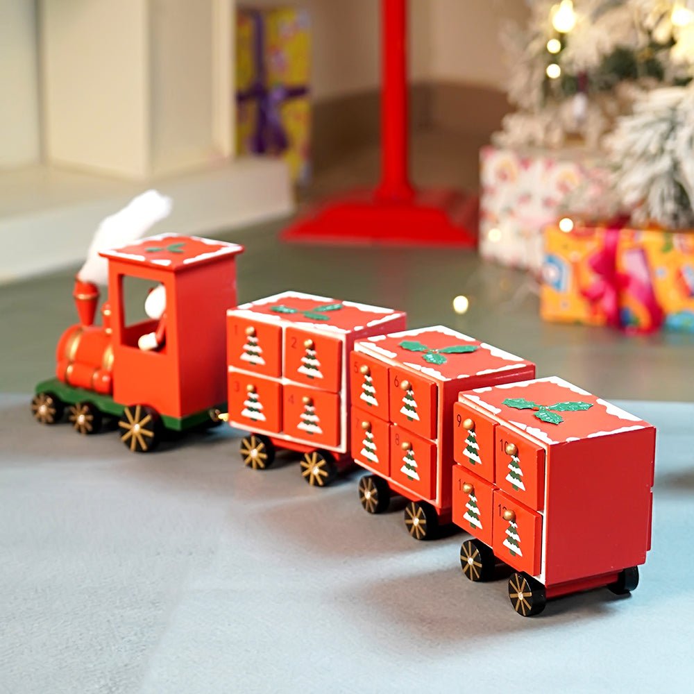 Little Surprise Box 24days Red Bogie Train shaped wooden advent Calendar for christmas - Christmas Decor