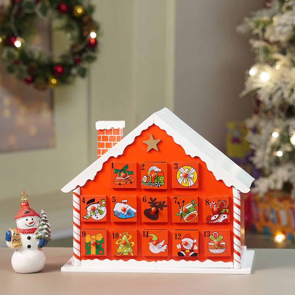 Little Surprise Box 24days Red Snow Home shaped wooden advent Calendar for christmas - Christmas Decor