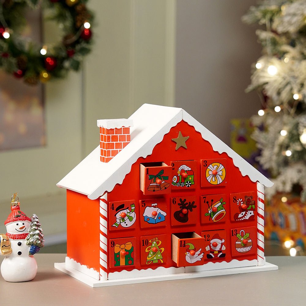Little Surprise Box 24days Red Snow Home shaped wooden advent Calendar for christmas - Christmas Decor