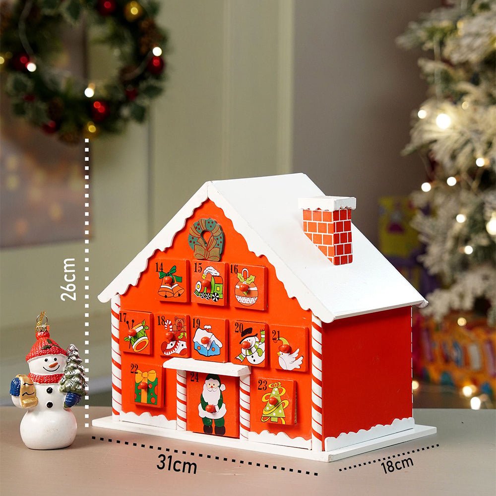 Little Surprise Box 24days Red Snow Home shaped wooden advent Calendar for christmas - Christmas Decor