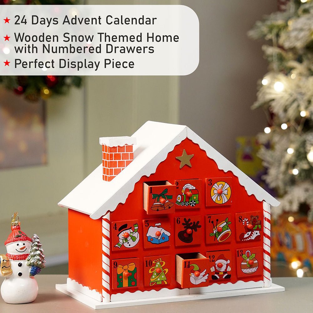 Little Surprise Box 24days Red Snow Home shaped wooden advent Calendar for christmas - Christmas Decor
