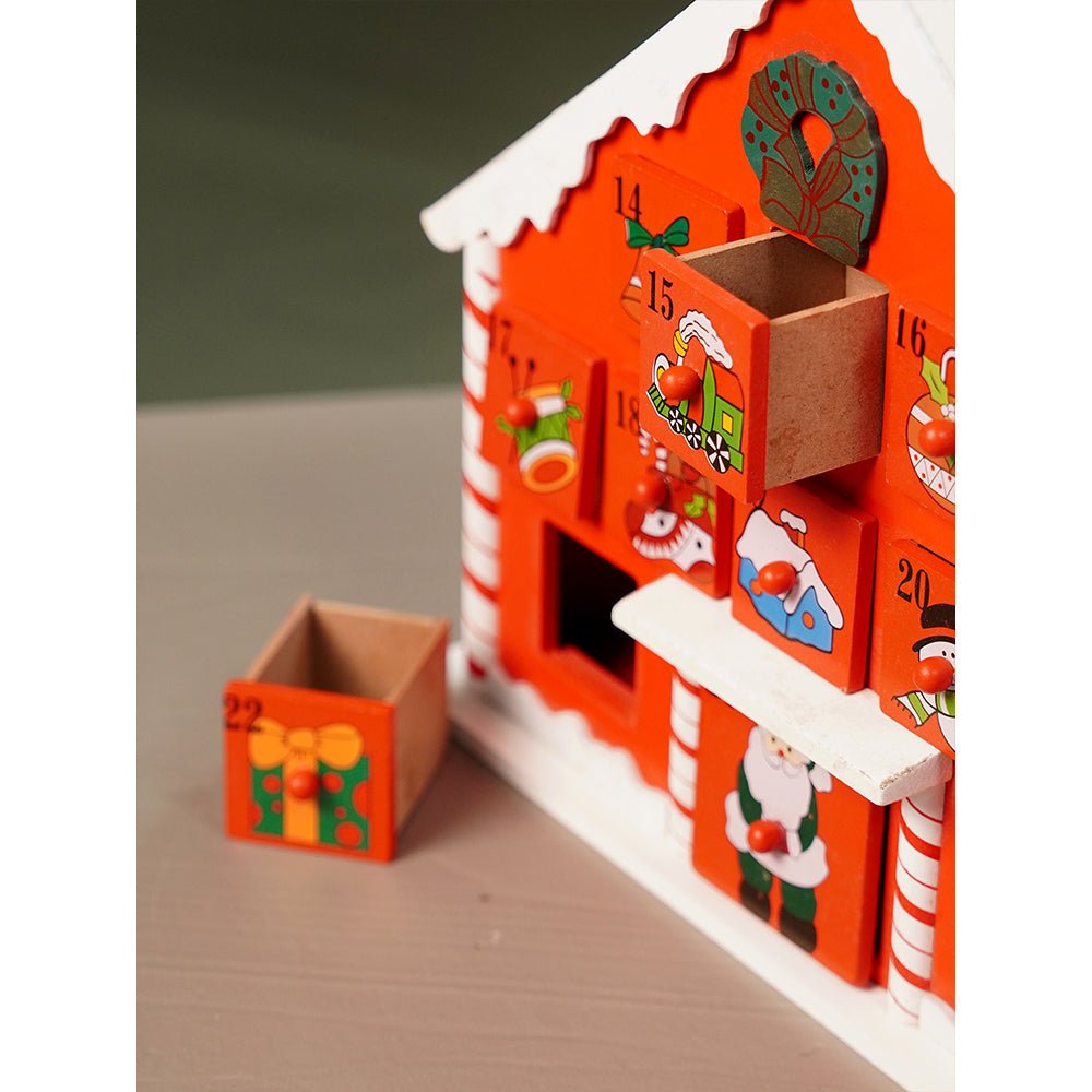 Little Surprise Box 24days Red Snow Home shaped wooden advent Calendar for christmas - Christmas Decor