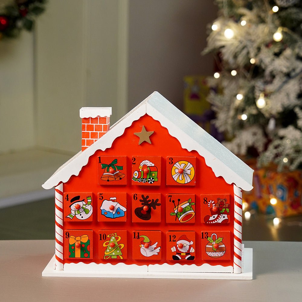 Little Surprise Box 24days Red Snow Home shaped wooden advent Calendar for christmas - Christmas Decor