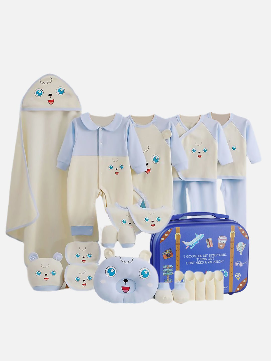 Little Surprise Box 24pcs Blue & White Star Eye Gift Hamper with Travel Suitcas, 0 - 6 months - LSB - BS24 - BLUWHTSTAREYE - SC - 1