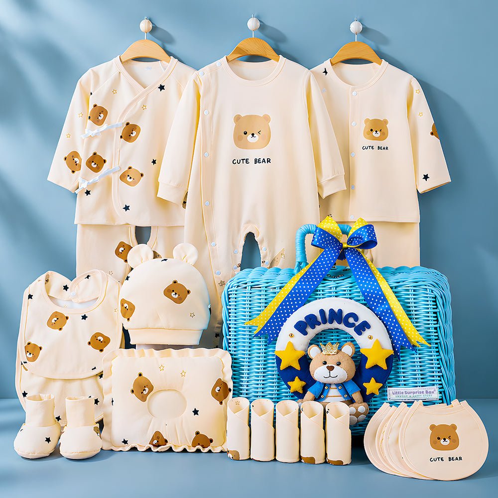 Little Surprise Box 25 Pcs Prince Baby Hamper Blue Cane Basket | The ...