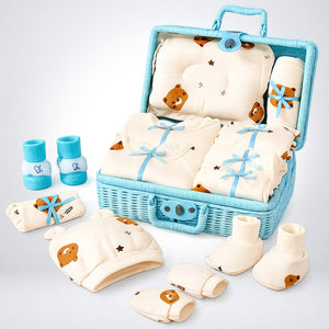 Little Surprise Box 25 Pcs Prince Baby Hamper Blue Cane Basket | The Mom Store - Baby Gifting