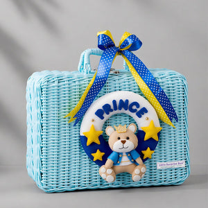 Little Surprise Box 25 Pcs Prince Baby Hamper Blue Cane Basket | The Mom Store - Baby Gifting