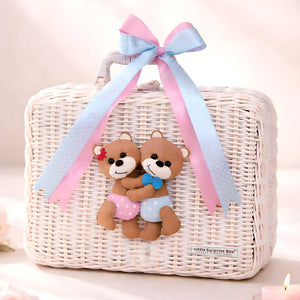 Little Surprise Box 25 Pcs Twin Baby Gift Hamper White Cane Basket | The Mom Store - Baby Gifting