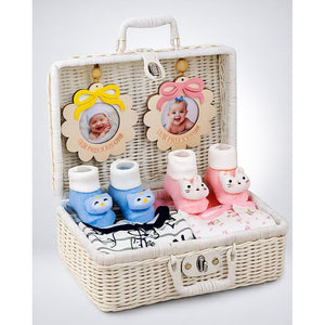 Little Surprise Box 25 Pcs Twin Baby Gift Hamper White Cane Basket | The Mom Store - Baby Gifting
