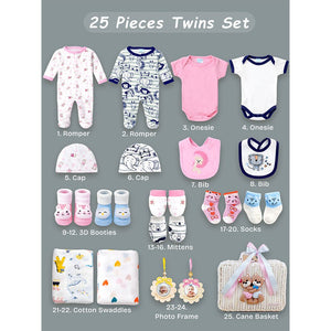 Little Surprise Box 25 Pcs Twin Baby Gift Hamper White Cane Basket | The Mom Store - Baby Gifting