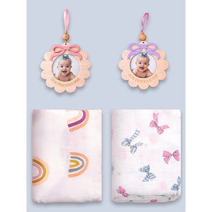 Little Surprise Box 25 Pcs Twin Girls Baby Hamper Cane Basket | The Mom Store - Baby Gifting
