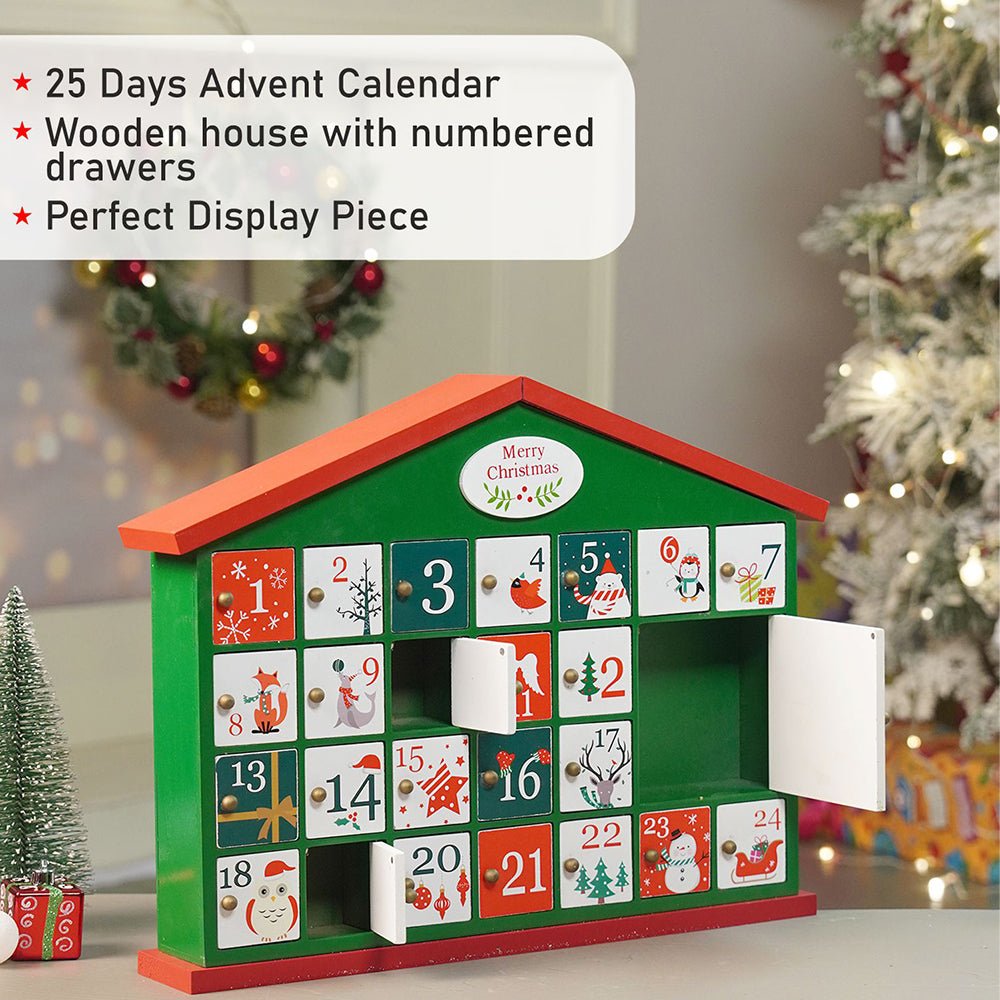 Little Surprise Box 25days Green home shaped wooden advent Calendar for christmas - Christmas Decor