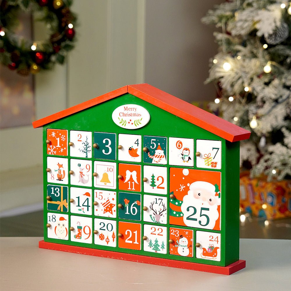 Little Surprise Box 25days Green home shaped wooden advent Calendar for christmas - Christmas Decor