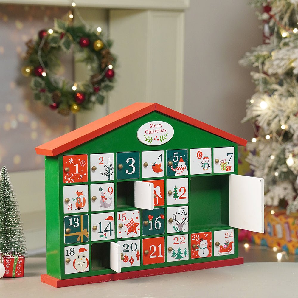 Little Surprise Box 25days Green home shaped wooden advent Calendar for christmas - Christmas Decor