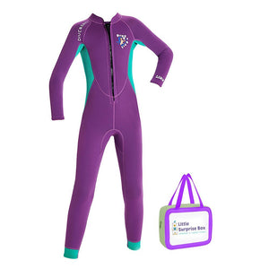 Little Surprise Box 2.5mm Neoprene Full Length Kids Swimsuit, Purple & Turquoise Full Sleeves swimwear - LSB-SW-Neopurplefull-S