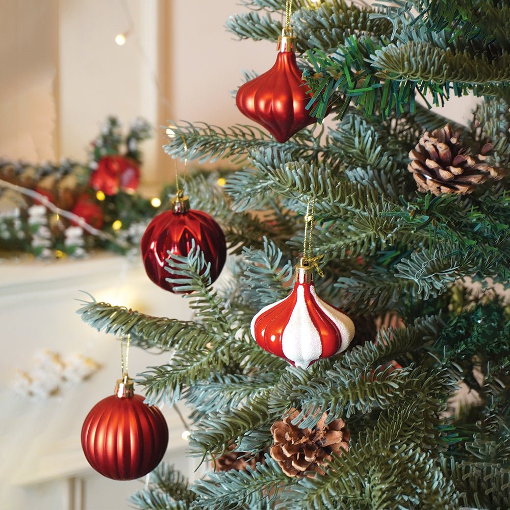 Little Surprise Box 26 pcs Broad Pointed Red White themed Christmas Balls tree hanging, XMAS Decoration set. - Christmas Decor