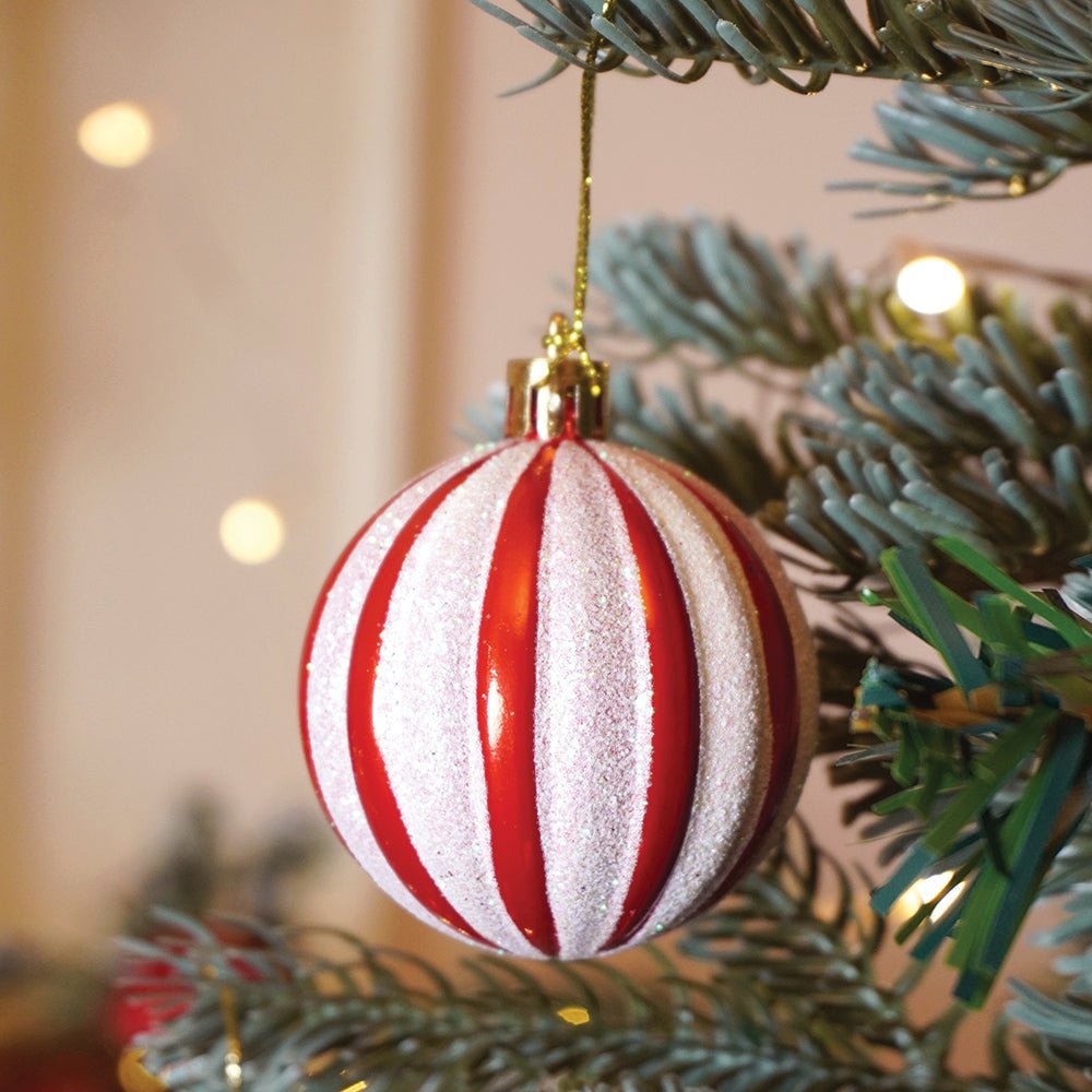 Little Surprise Box 26 pcs Broad Pointed Red White themed Christmas Balls tree hanging, XMAS Decoration set. - Christmas Decor