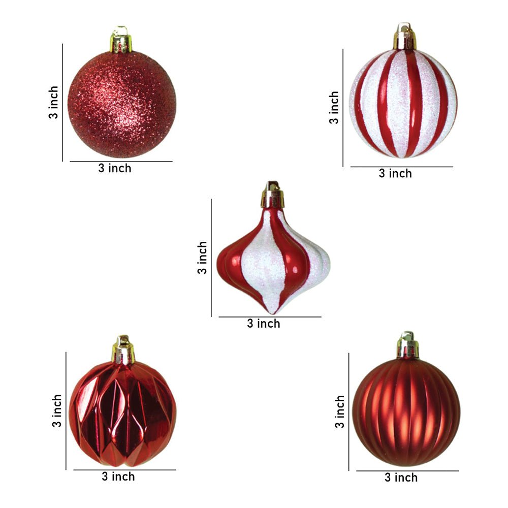 Little Surprise Box 26 pcs Broad Pointed Red White themed Christmas Balls tree hanging, XMAS Decoration set. - Christmas Decor