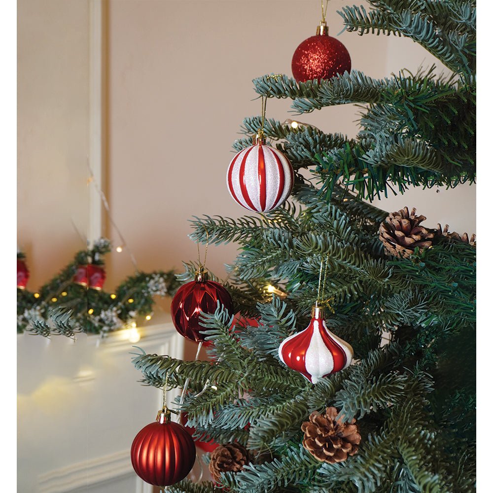 Little Surprise Box 26 pcs Gold Lid Shimmer Red & White themed Christmas Balls tree hanging, XMAS Decoration set. - Christmas Decor