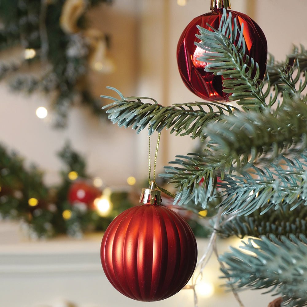 Little Surprise Box 26 pcs Gold Lid Shimmer Red & White themed Christmas Balls tree hanging, XMAS Decoration set. - Christmas Decor