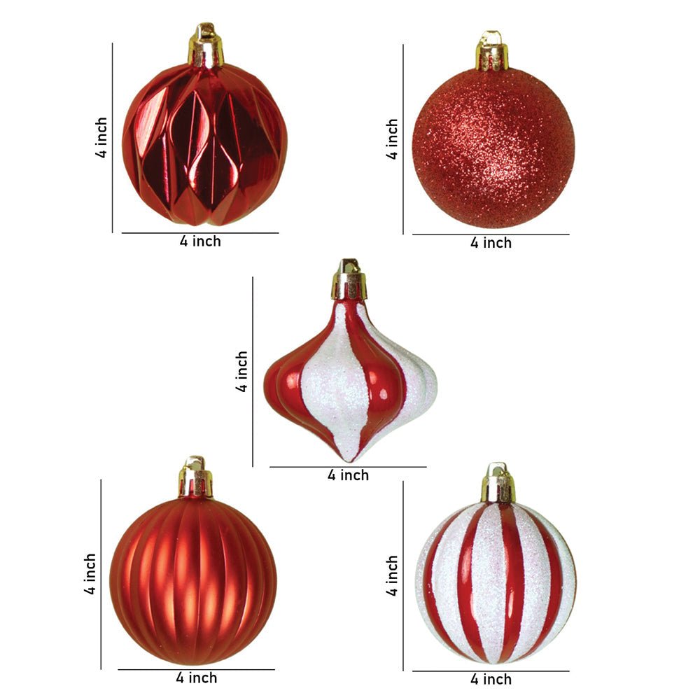 Little Surprise Box 26 pcs Gold Lid Shimmer Red & White themed Christmas Balls tree hanging, XMAS Decoration set. - Christmas Decor